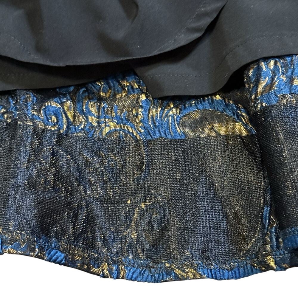 Badgley Mischka Puff-Sleeve Regal Brocade Blue & Metallic Gold Shirtdress Gown 8 - Picture 13 of 14